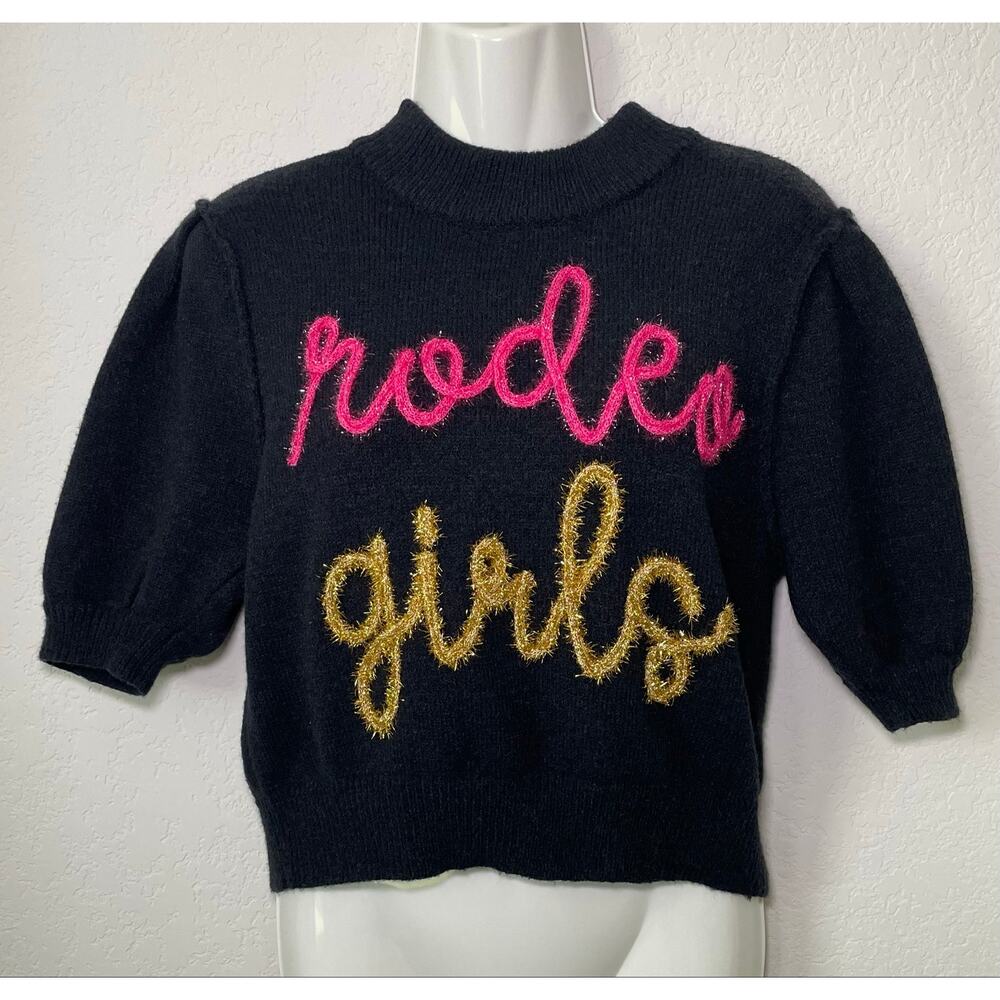 Peach Love California Rodeo Girls Cropped Short Sleeves Sweater Size Small